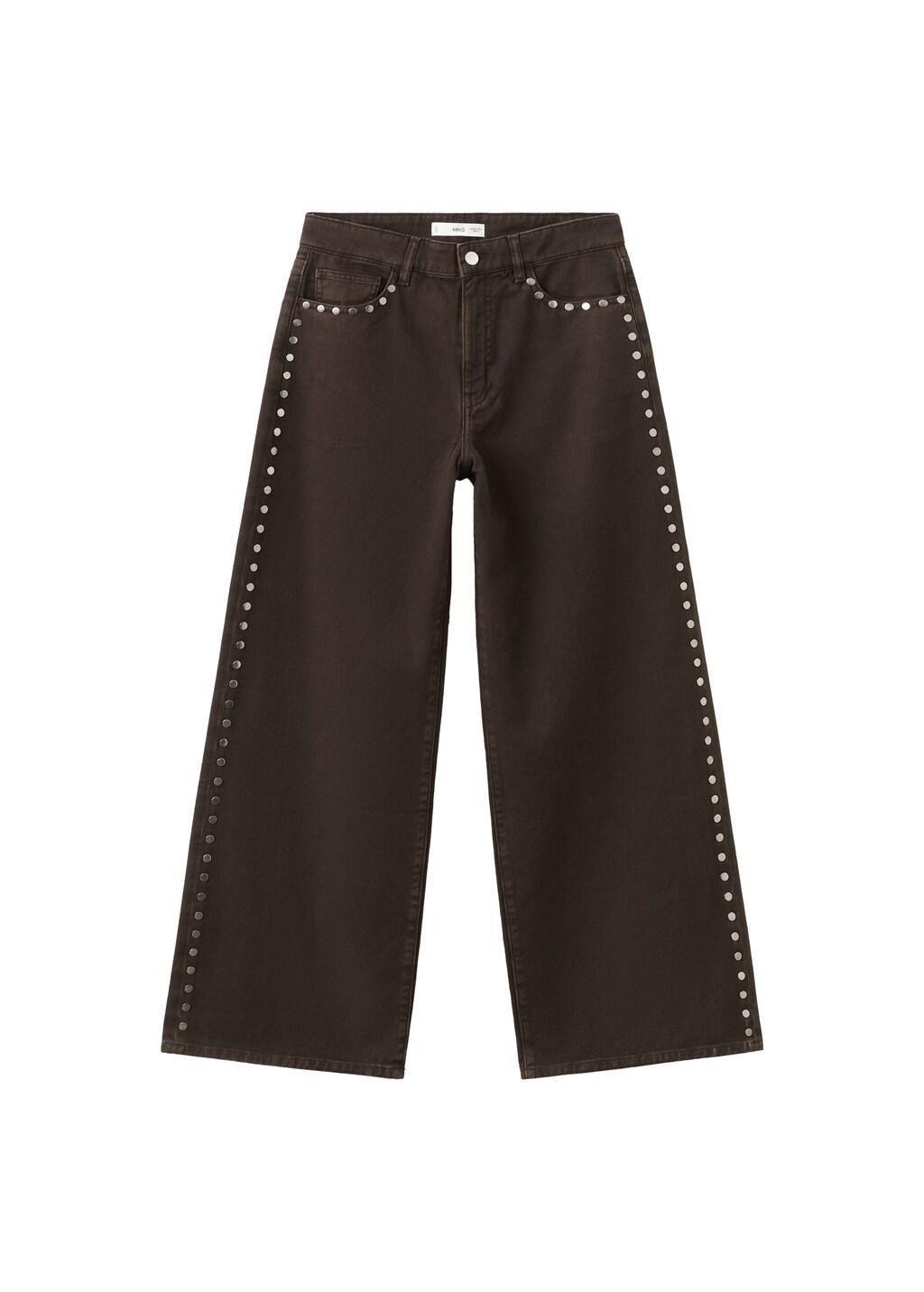Brown Wide Leg Studded Jeans, Dark Brown, large image number 7