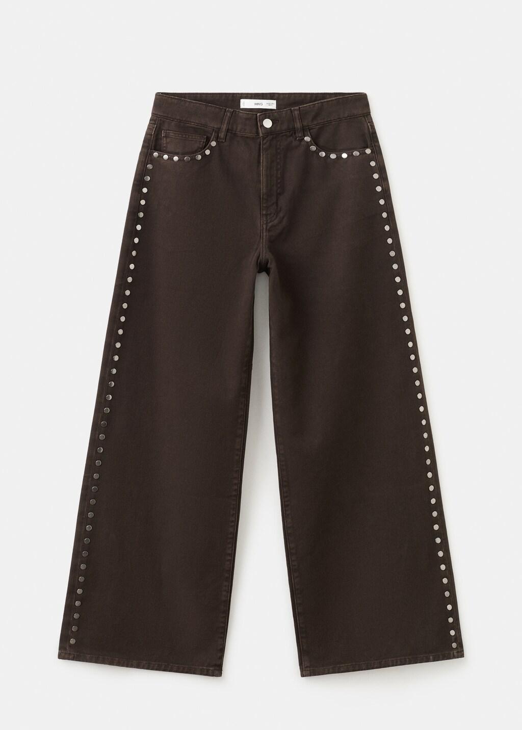 Brown Wide Leg Studded Jeans, Dark Brown, large image number 8