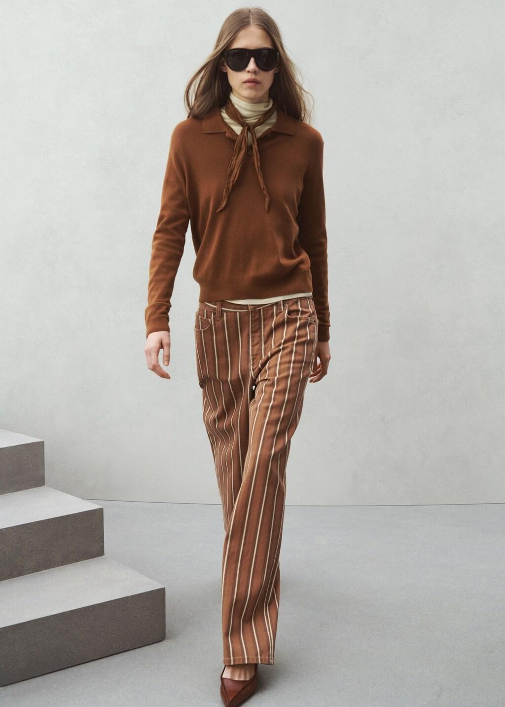 Brown Straight Striped Jeans, Medium Brown, large image number 0