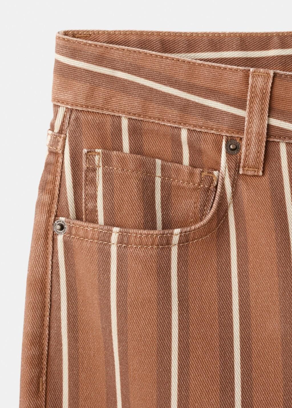 Brown Straight Striped Jeans, Medium Brown, large image number 1