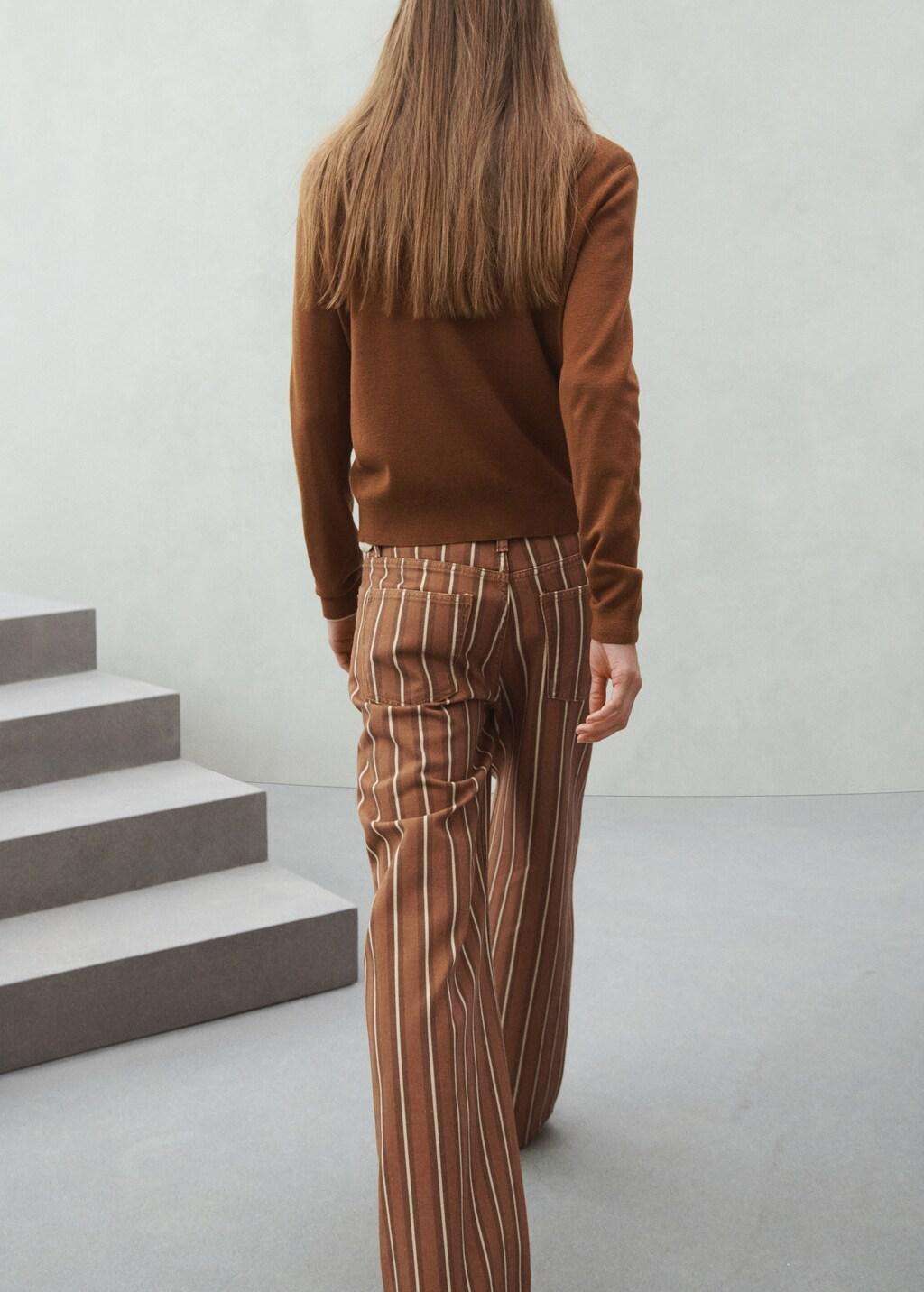 Brown Straight Striped Jeans, Medium Brown, large image number 2