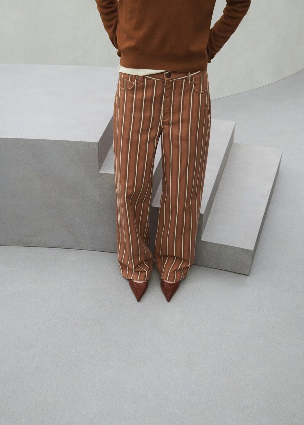 Brown Straight Striped Jeans, Medium Brown, large image number 3