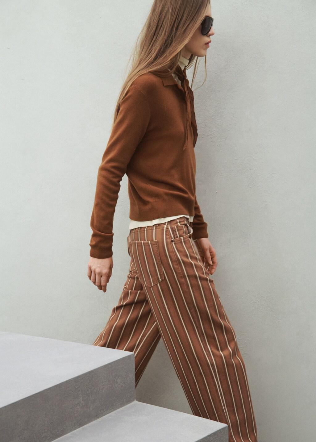 Brown Straight Striped Jeans, Medium Brown, large image number 4
