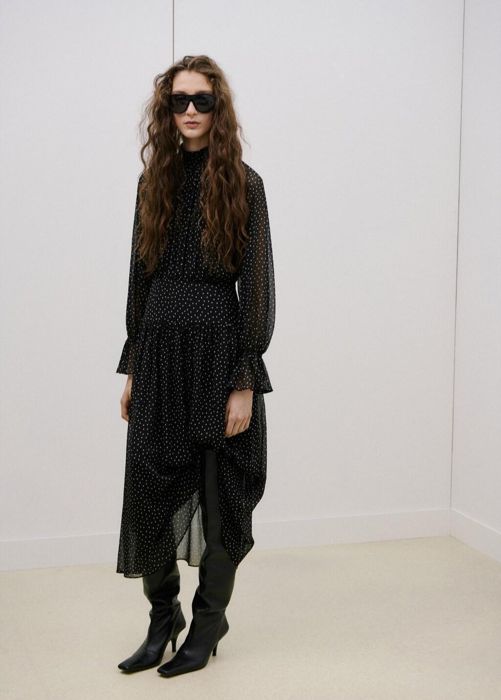 Black Polka Dot Dress With Puffed Sleeves, 0201_99, large image number 0