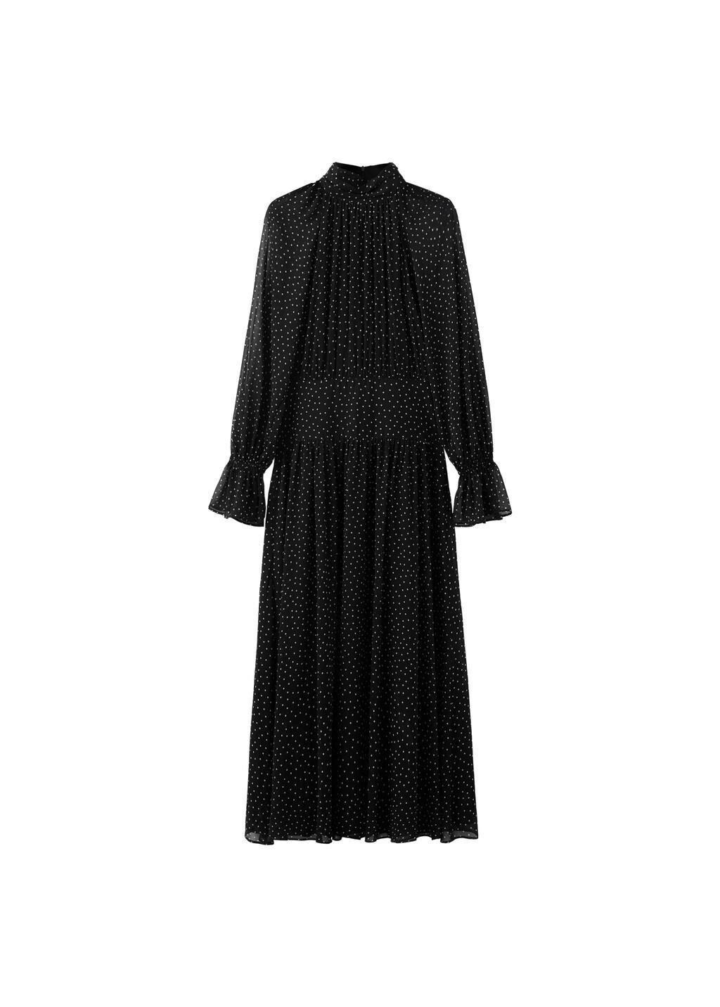 Black Polka Dot Dress With Puffed Sleeves, Black, large image number 5