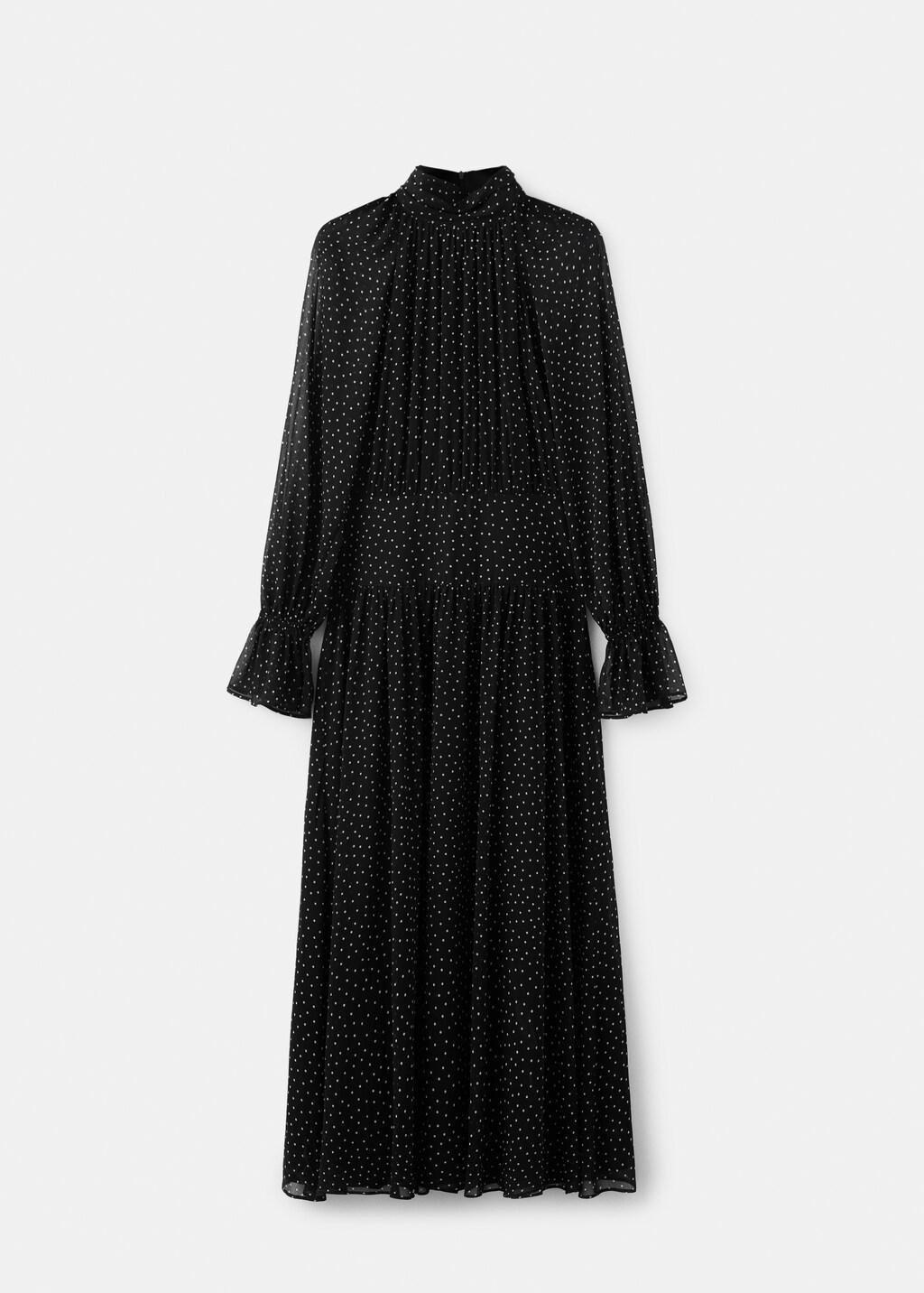 Black Polka Dot Dress With Puffed Sleeves, Black, large image number 6