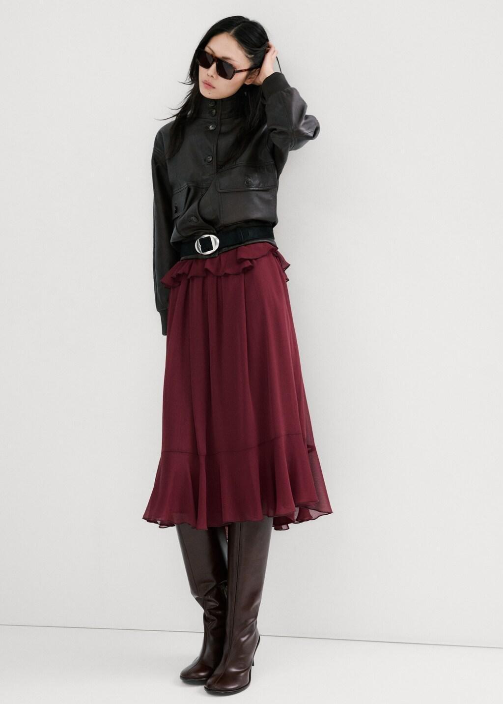 Burgundy Long Ruffled Dress, Dark Red, large image number 0