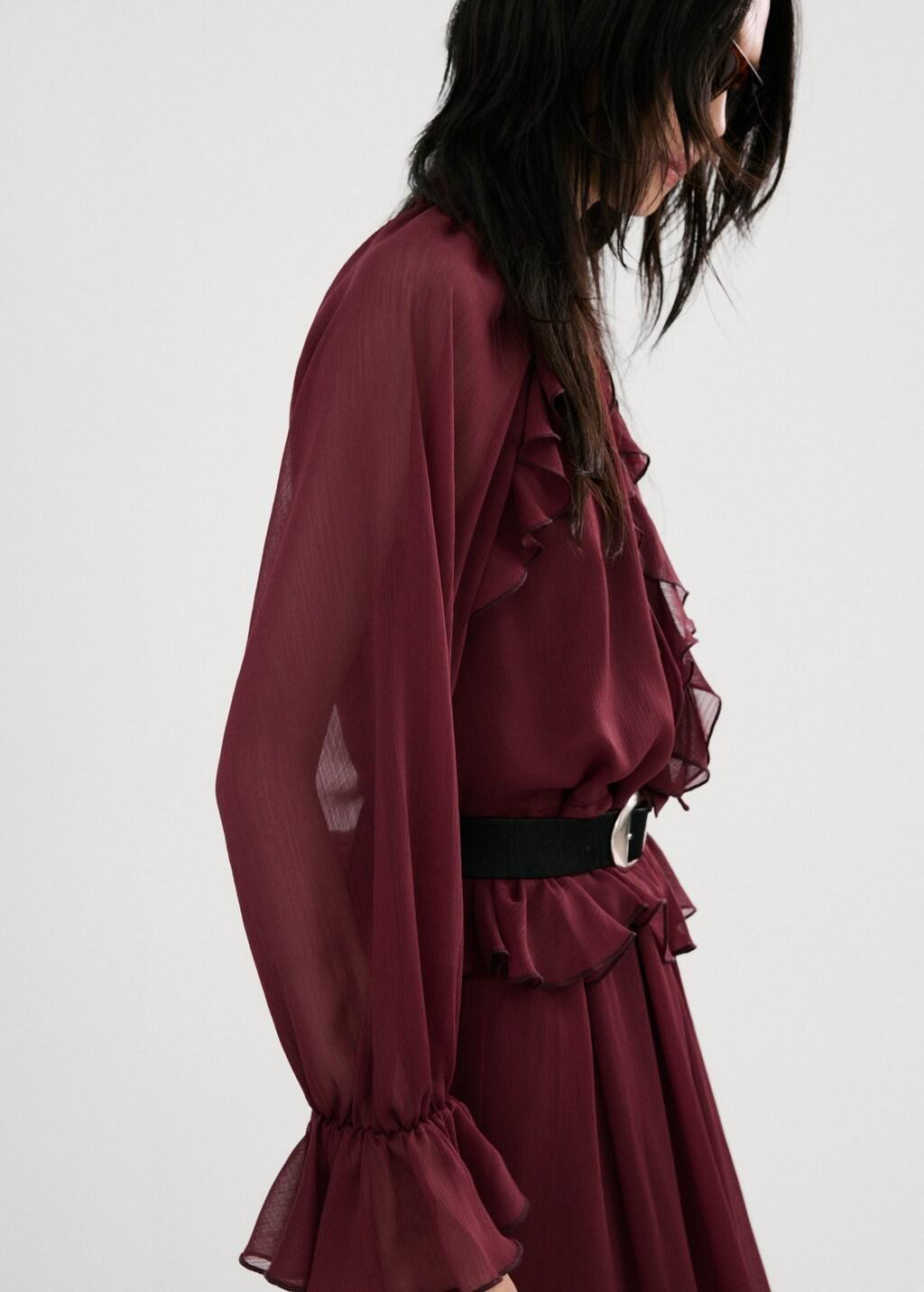 Burgundy Long Ruffled Dress, Dark Red, large image number 3