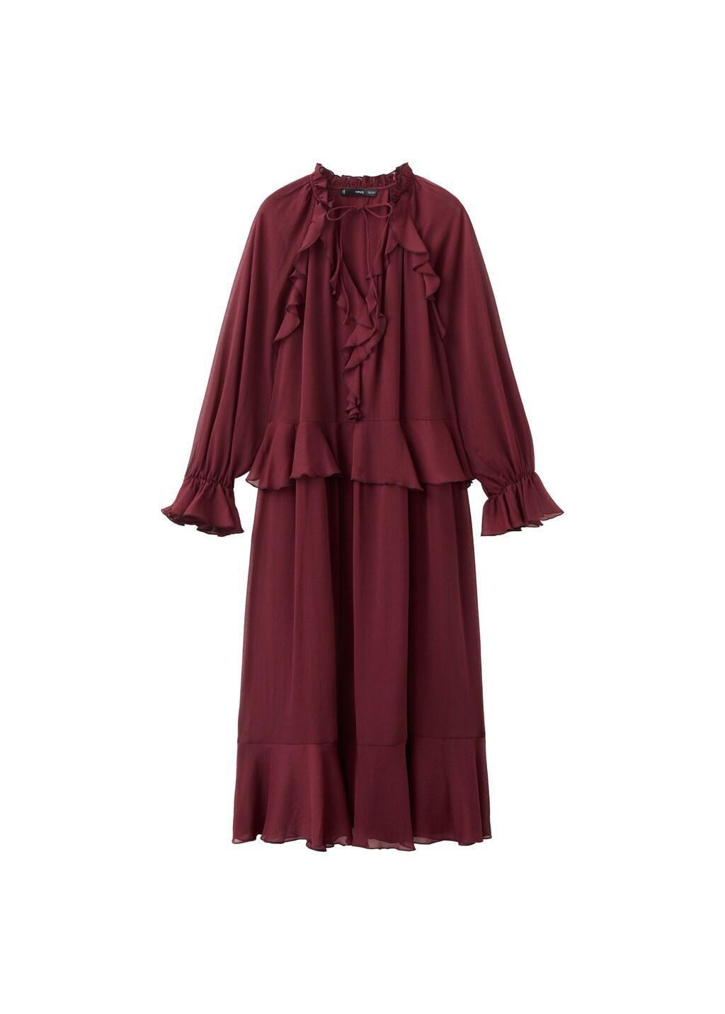 Burgundy Long Ruffled Dress, Dark Red, large image number 7