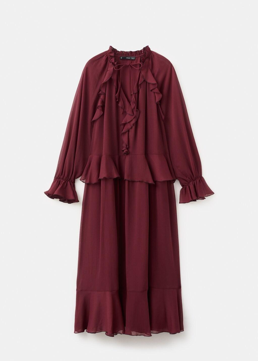 Burgundy Long Ruffled Dress, Dark Red, large image number 8