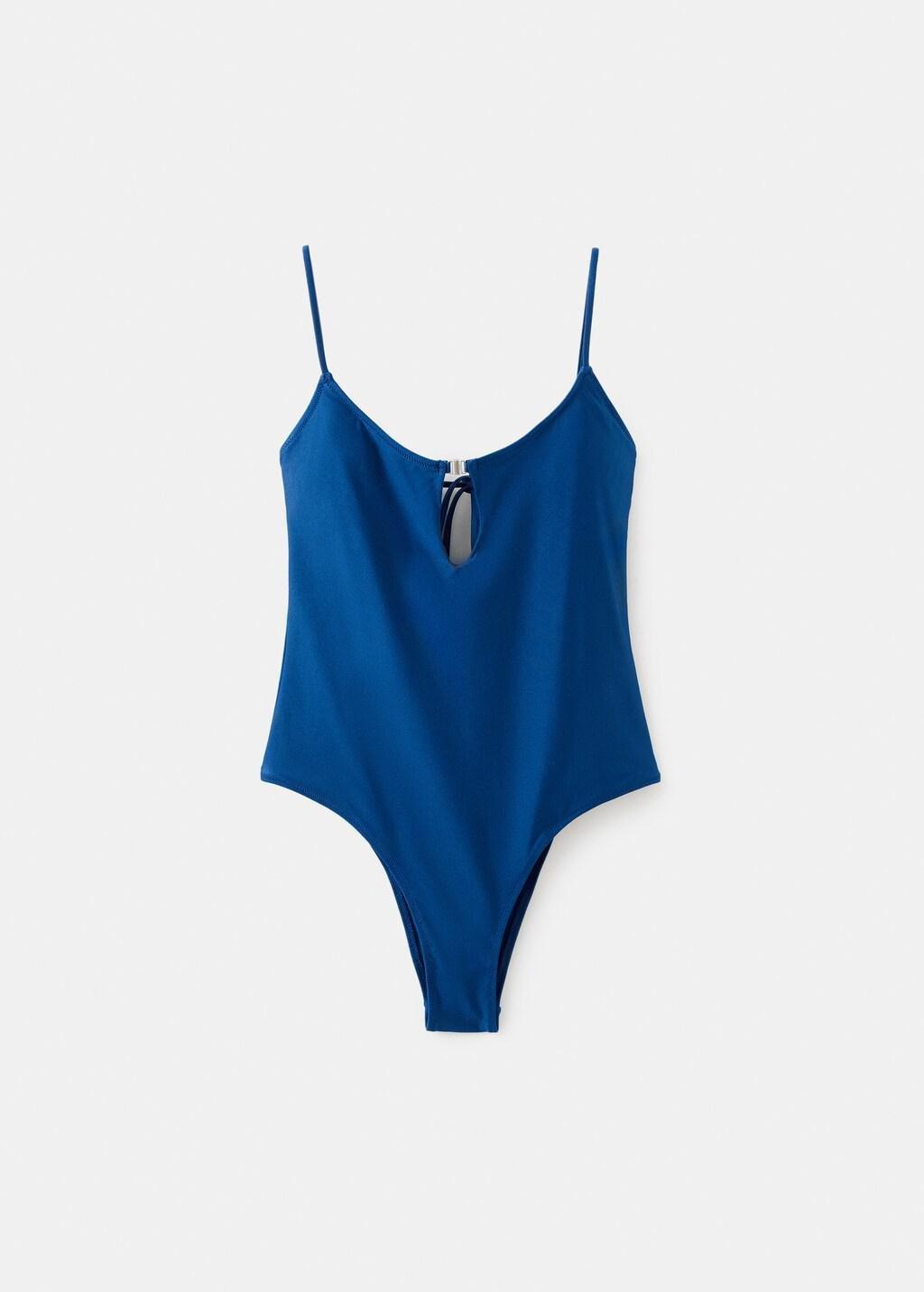Navy Swimsuit With Slit Neckline, Navy, large image number 7