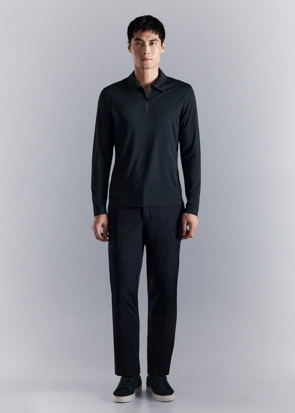 Navy Comfort Stretch Zip Polo, 0201_56, medium