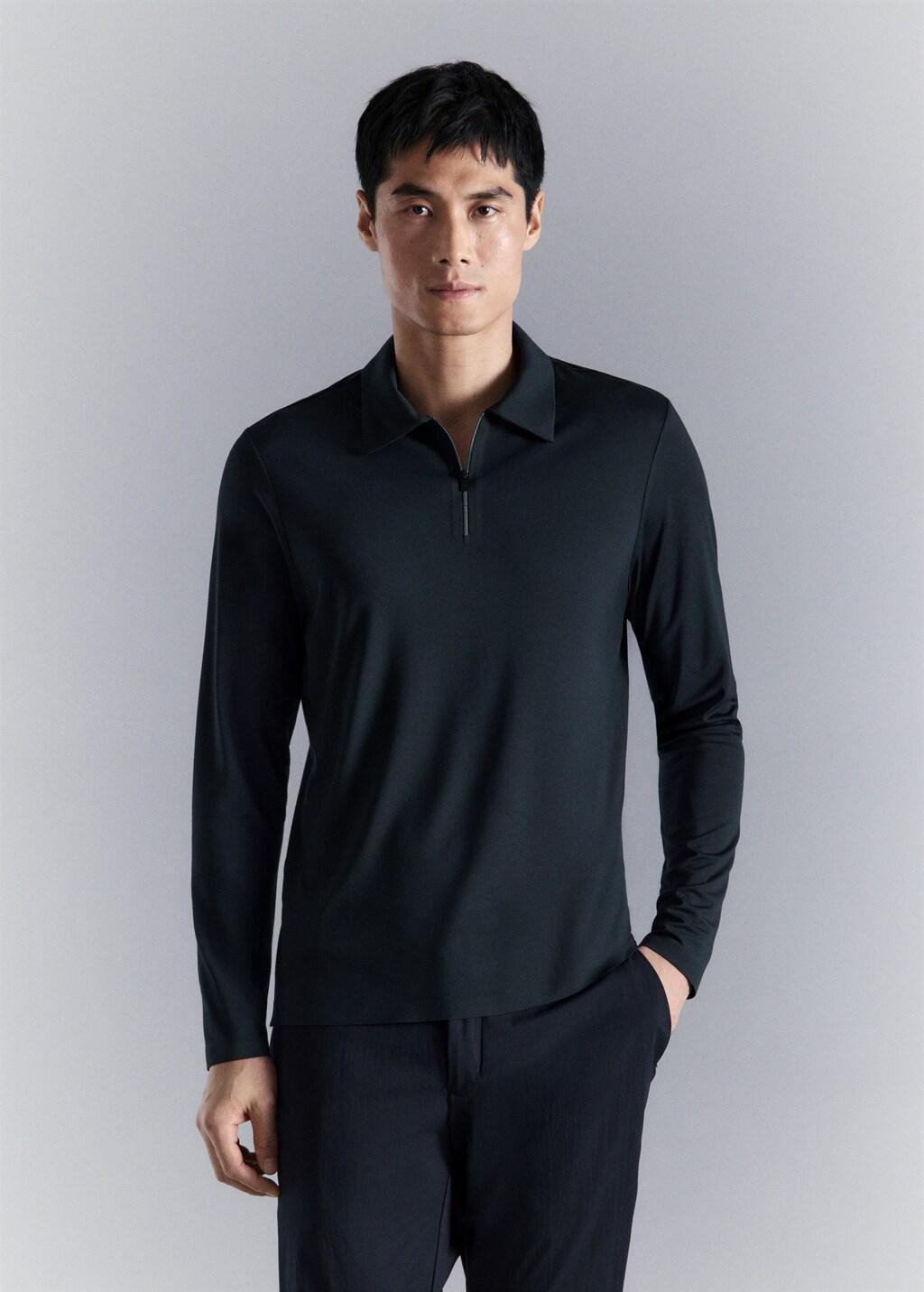 Navy Comfort Stretch Zip Polo, 0201_56, large image number 3