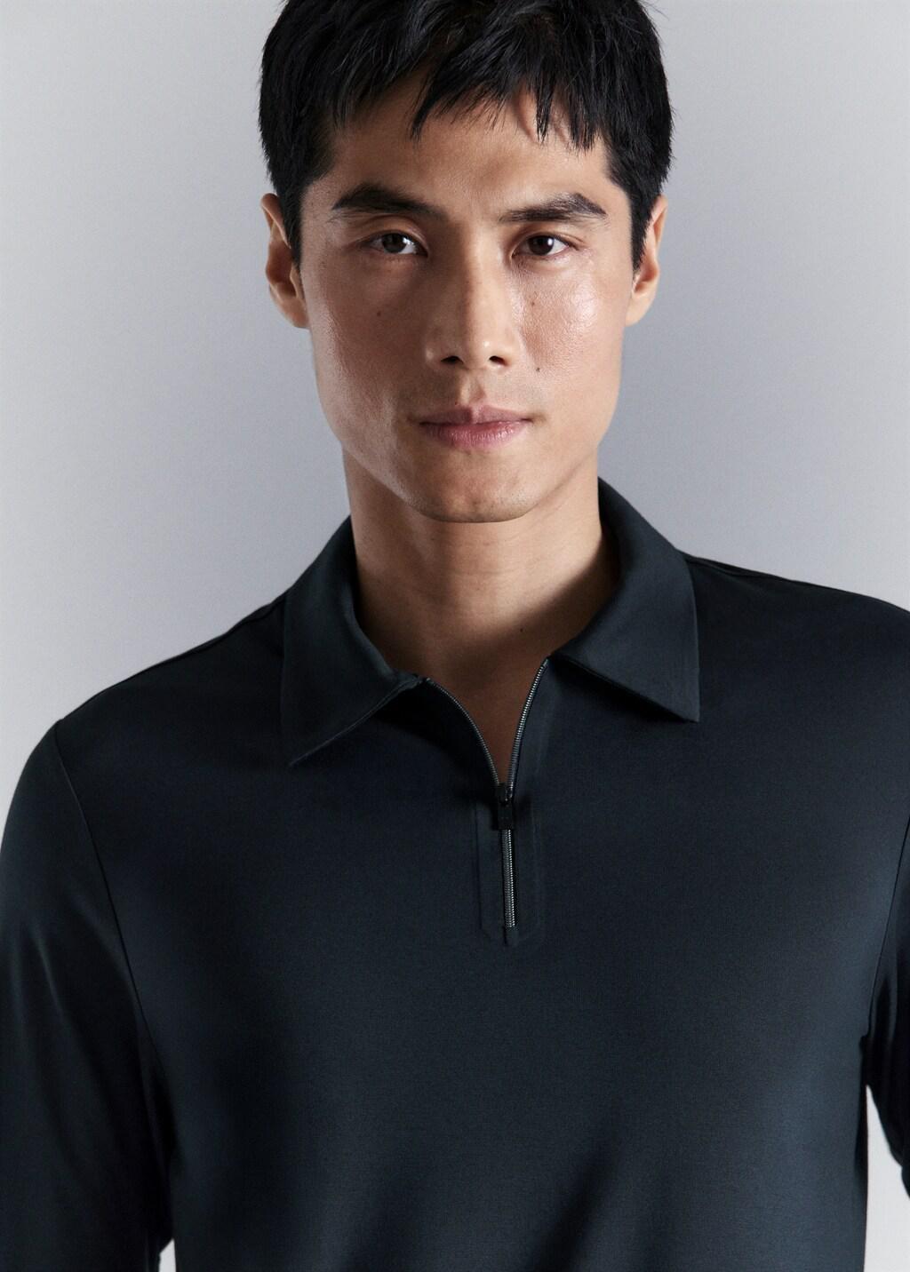 Navy Comfort Stretch Zip Polo, 0201_56, large image number 4