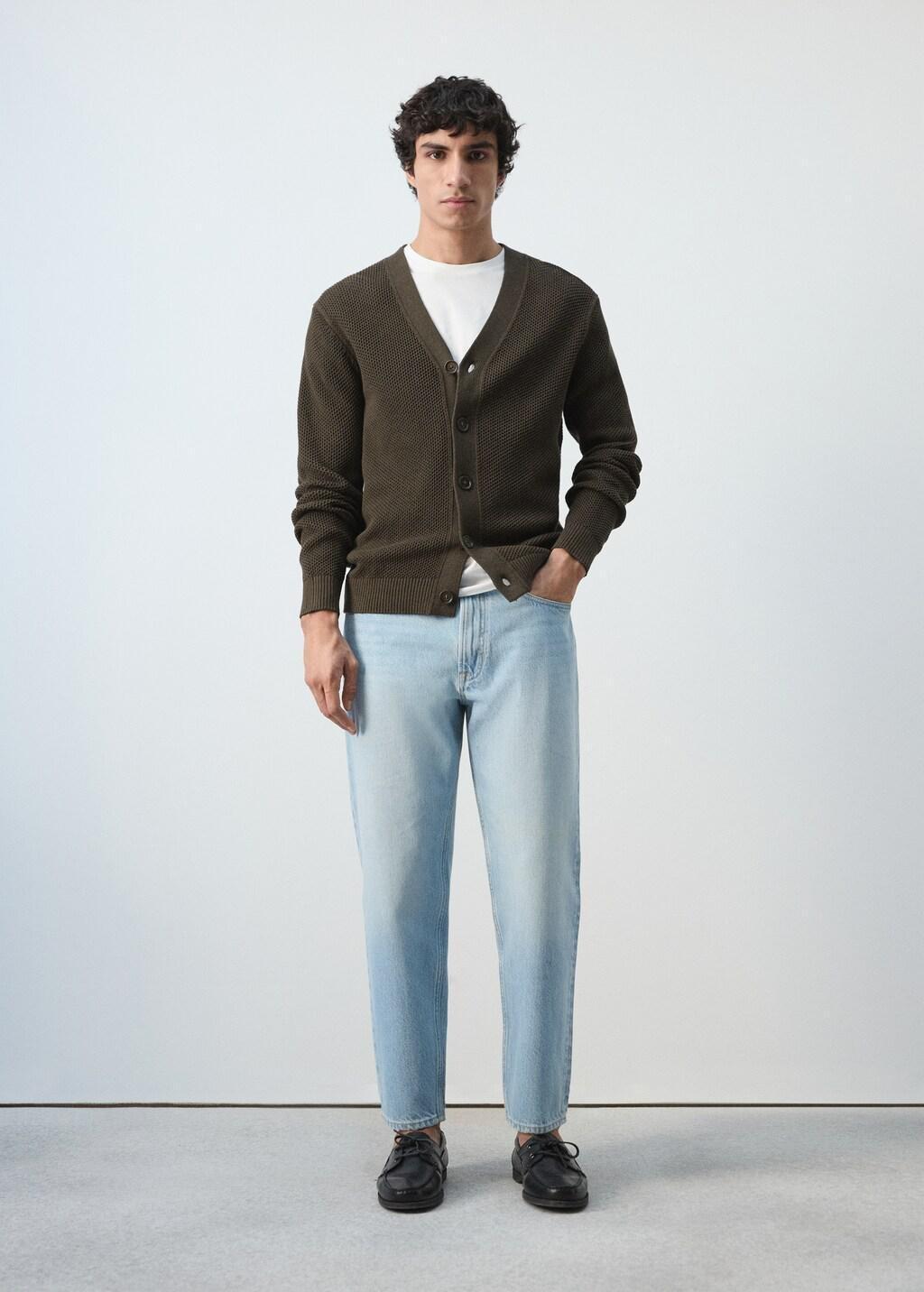 Brown Mid-Weight Microstructure Knit Cardigan, Dark Brown, large image number 0