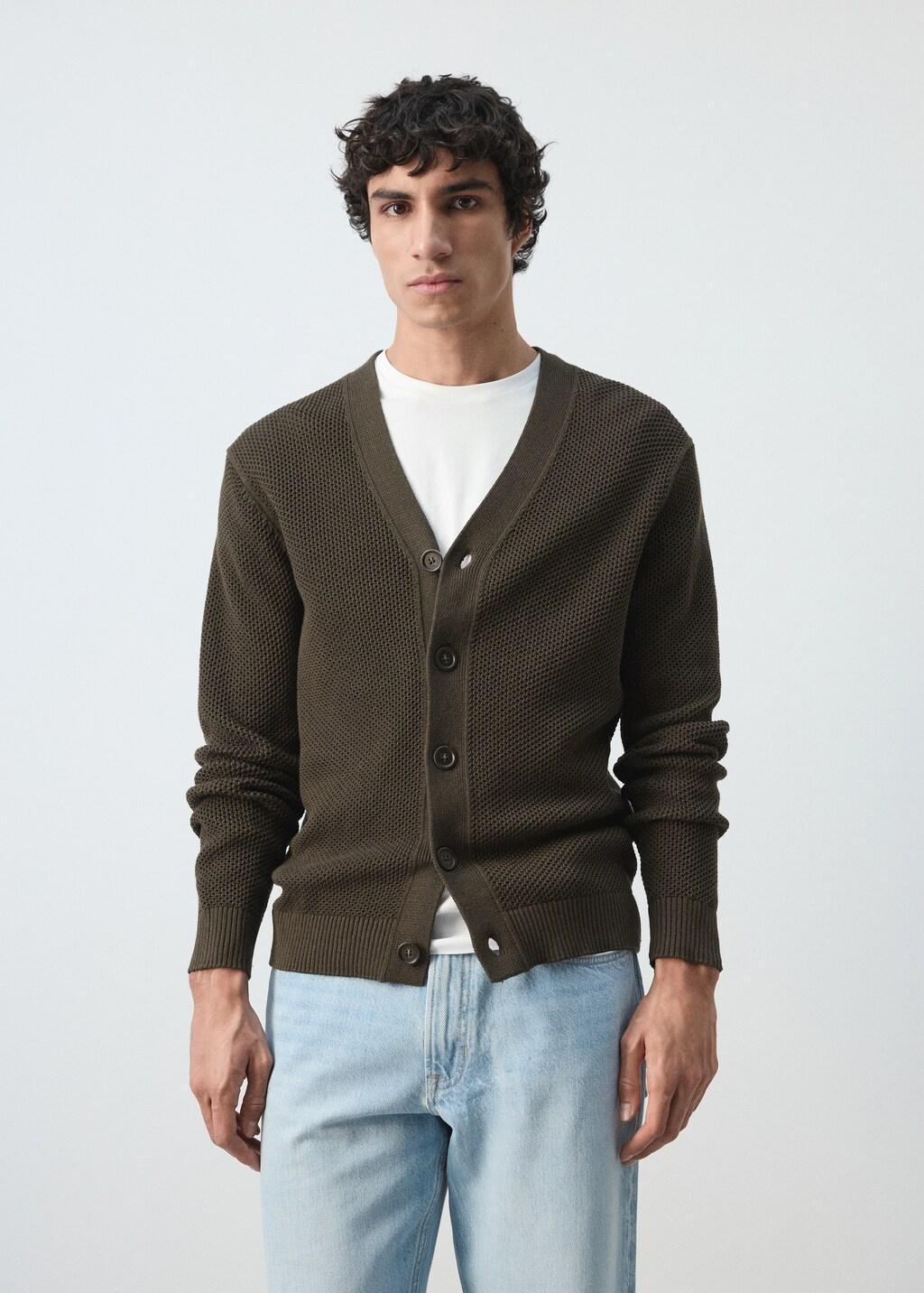 Brown Mid-Weight Microstructure Knit Cardigan, 0201_32, large image number 3
