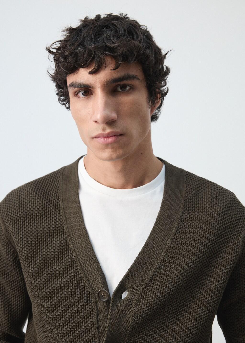 Brown Mid-Weight Microstructure Knit Cardigan, Dark Brown, large image number 4