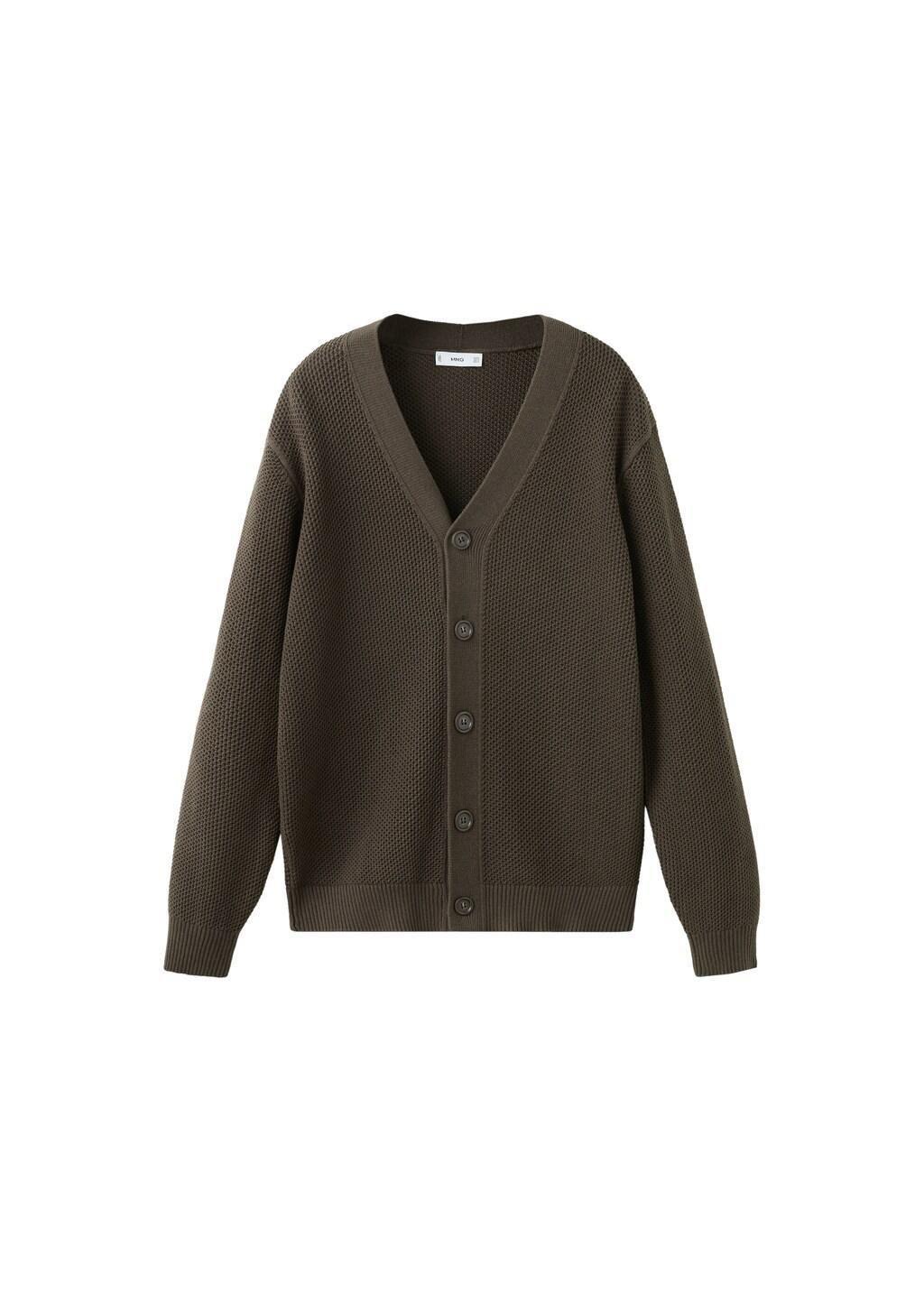 Brown Mid-Weight Microstructure Knit Cardigan, Dark Brown, large image number 6