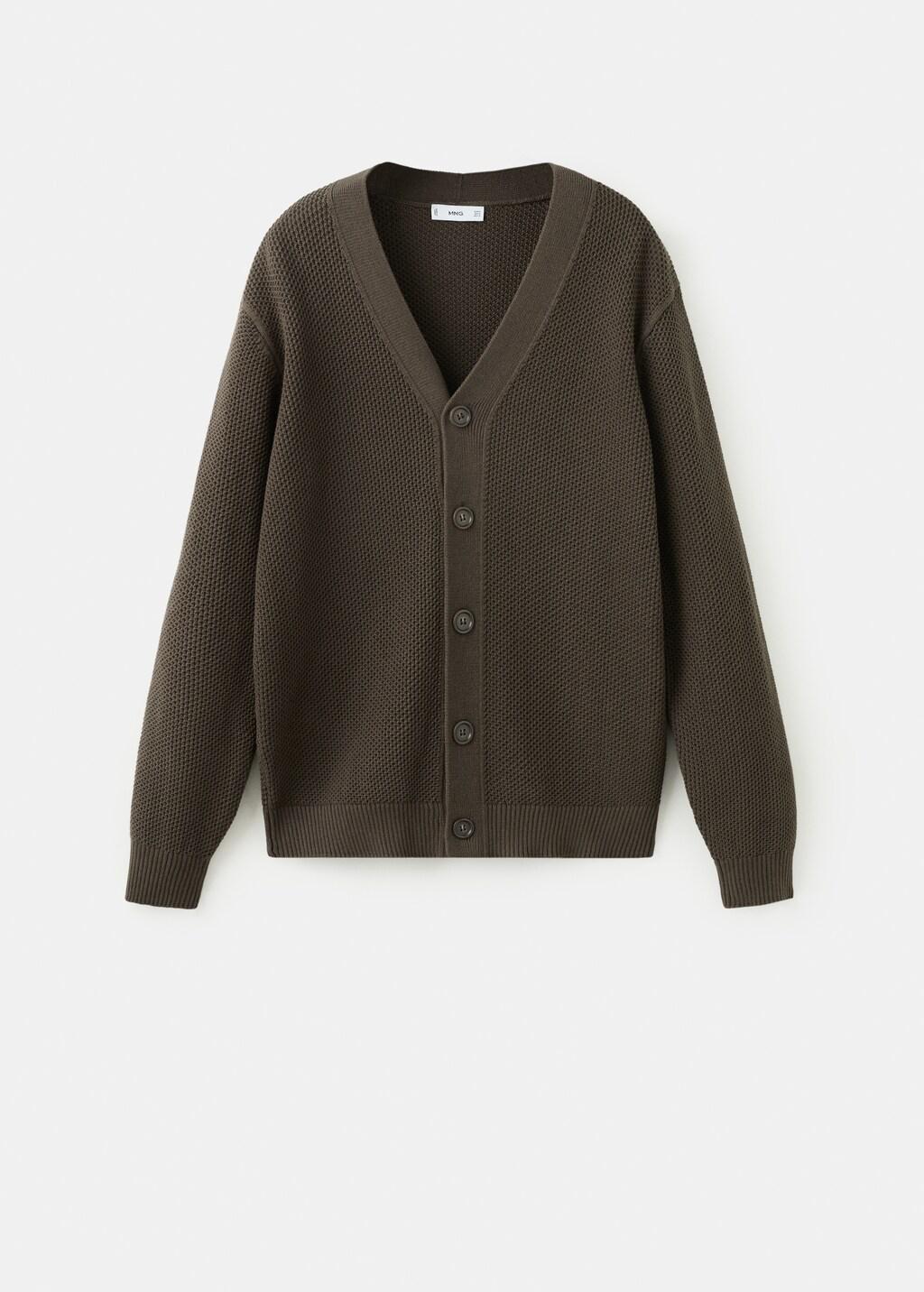 Brown Mid-Weight Microstructure Knit Cardigan, Dark Brown, large image number 7