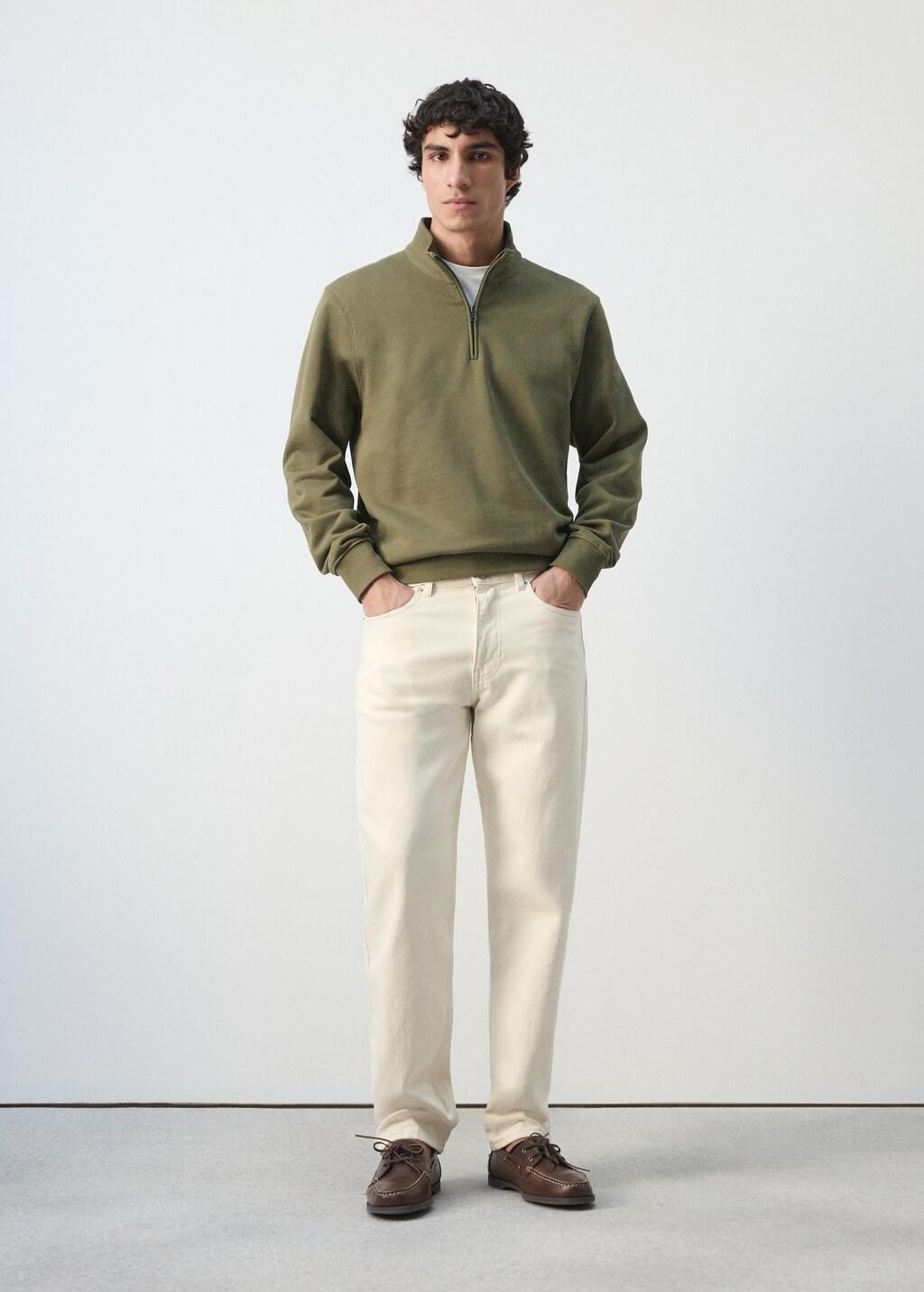 Green 100% Cotton Zip-Neck Sweatshirt, Dark Green, large image number 0