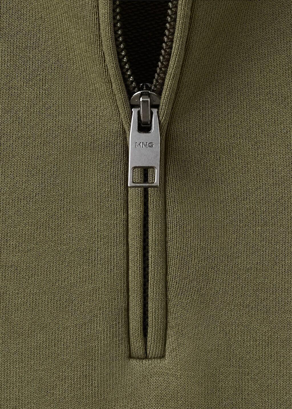 Green 100% Cotton Zip-Neck Sweatshirt, Dark Green, medium