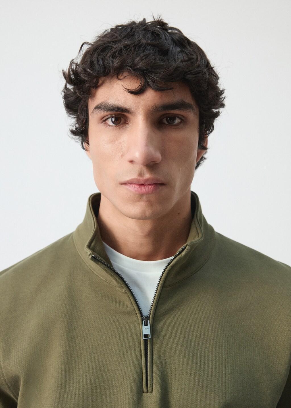 Green 100% Cotton Zip-Neck Sweatshirt, Dark Green, large image number 4