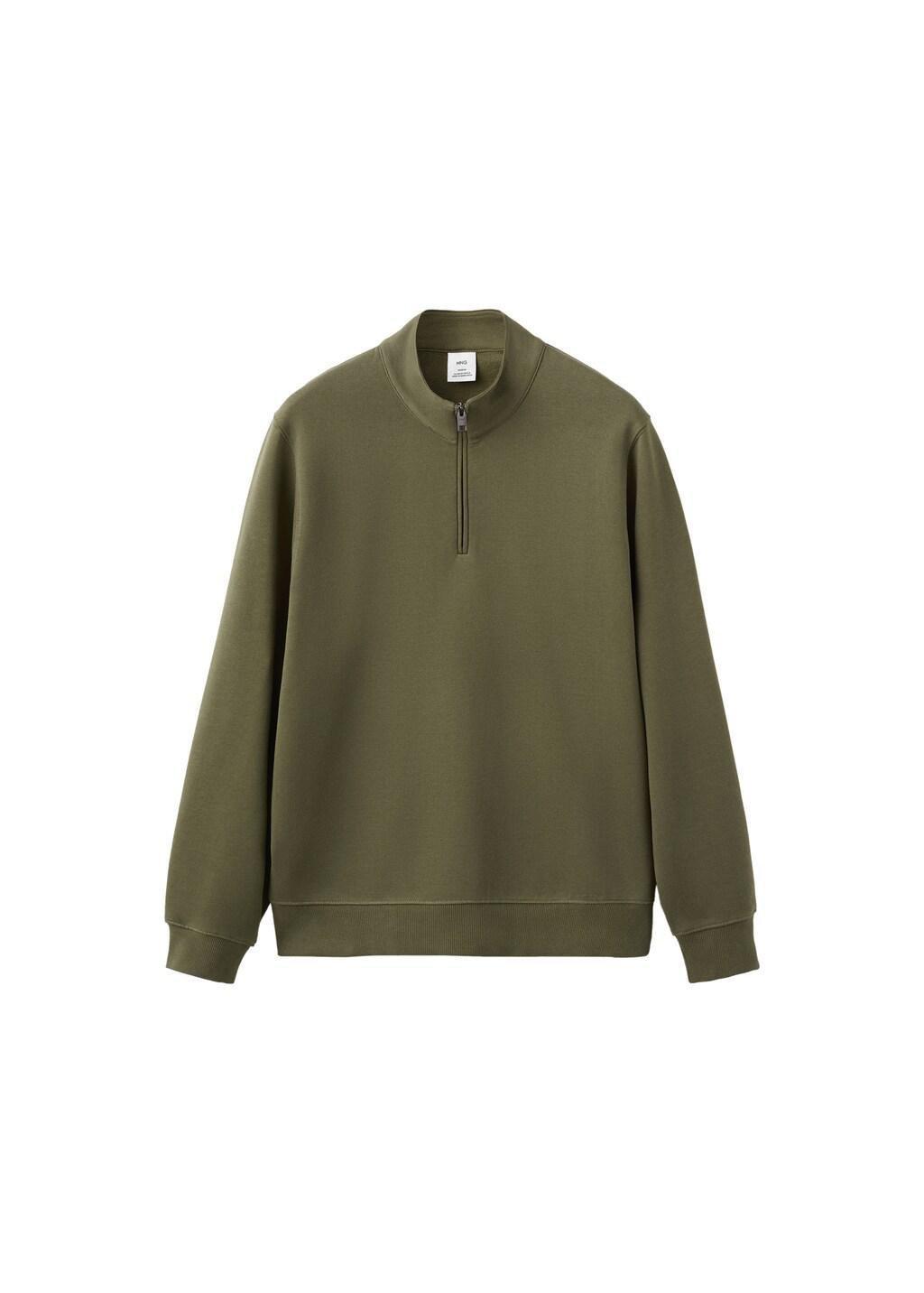 Green 100% Cotton Zip-Neck Sweatshirt, Dark Green, large image number 6
