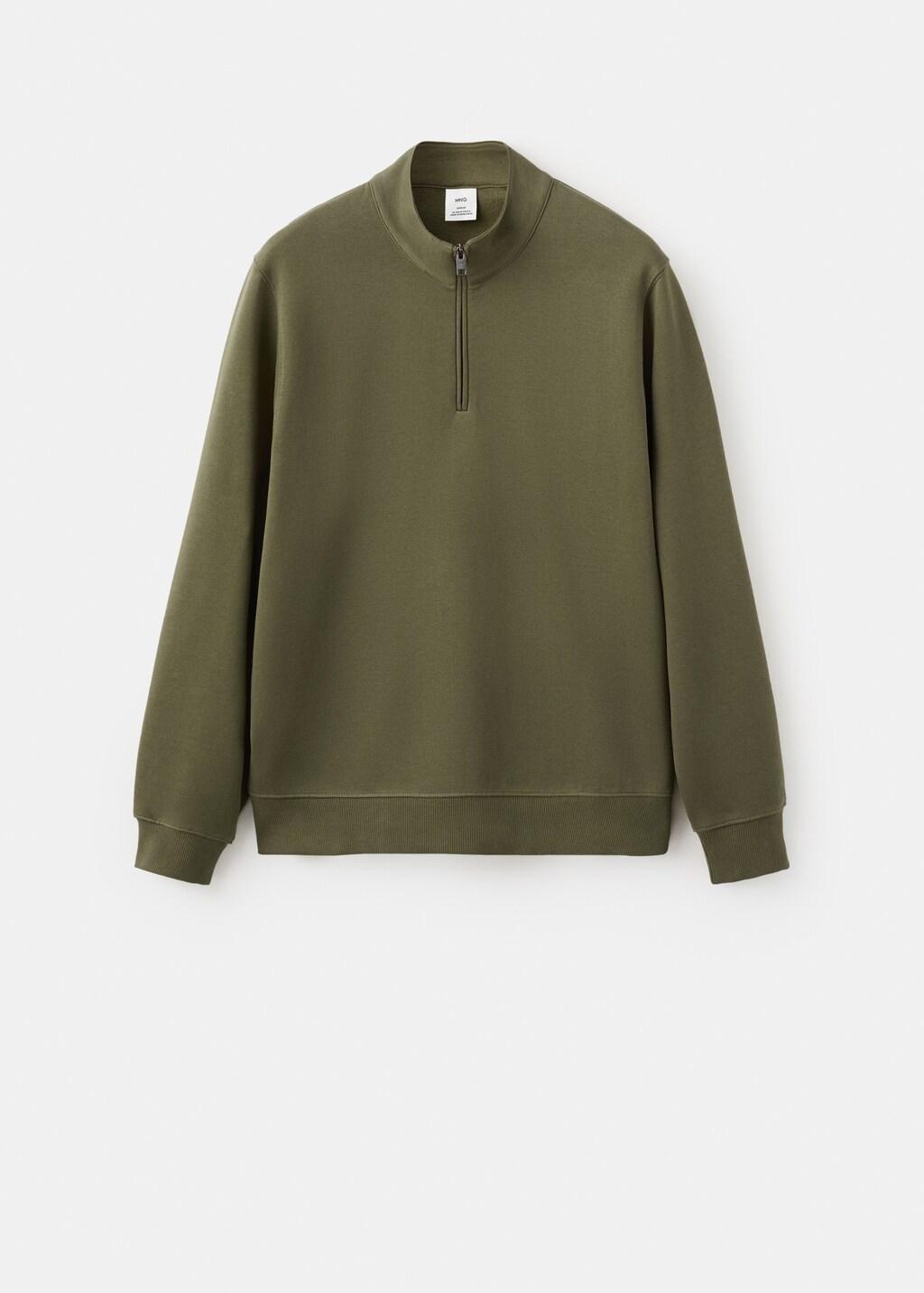 Green 100% Cotton Zip-Neck Sweatshirt, Dark Green, large image number 7