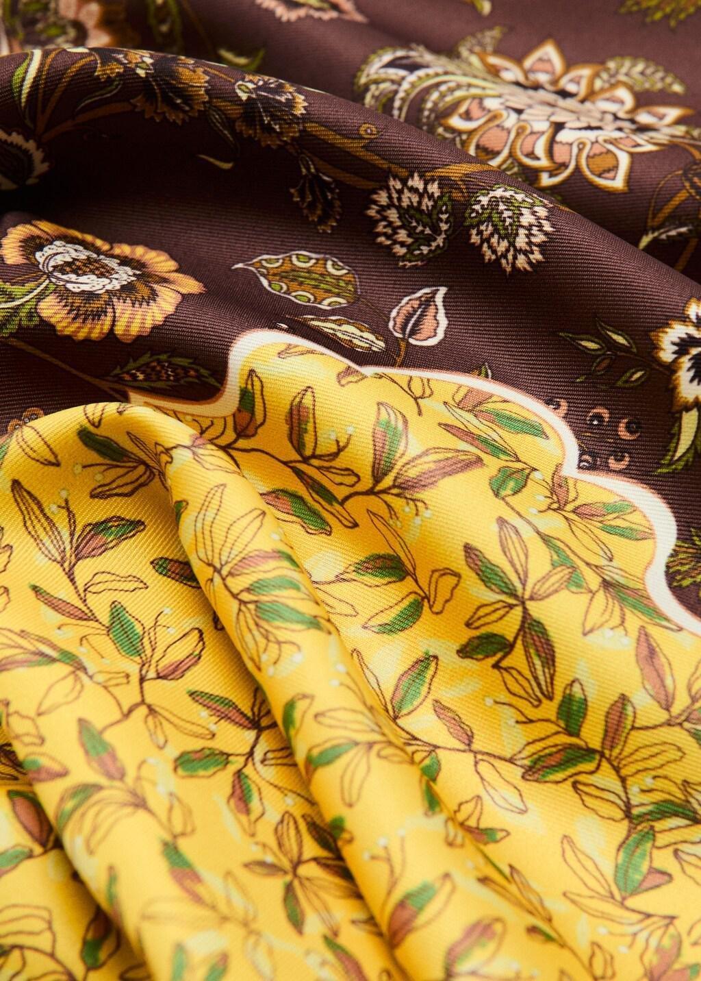 Yellow Printed Satin Scarf, Yellow, medium