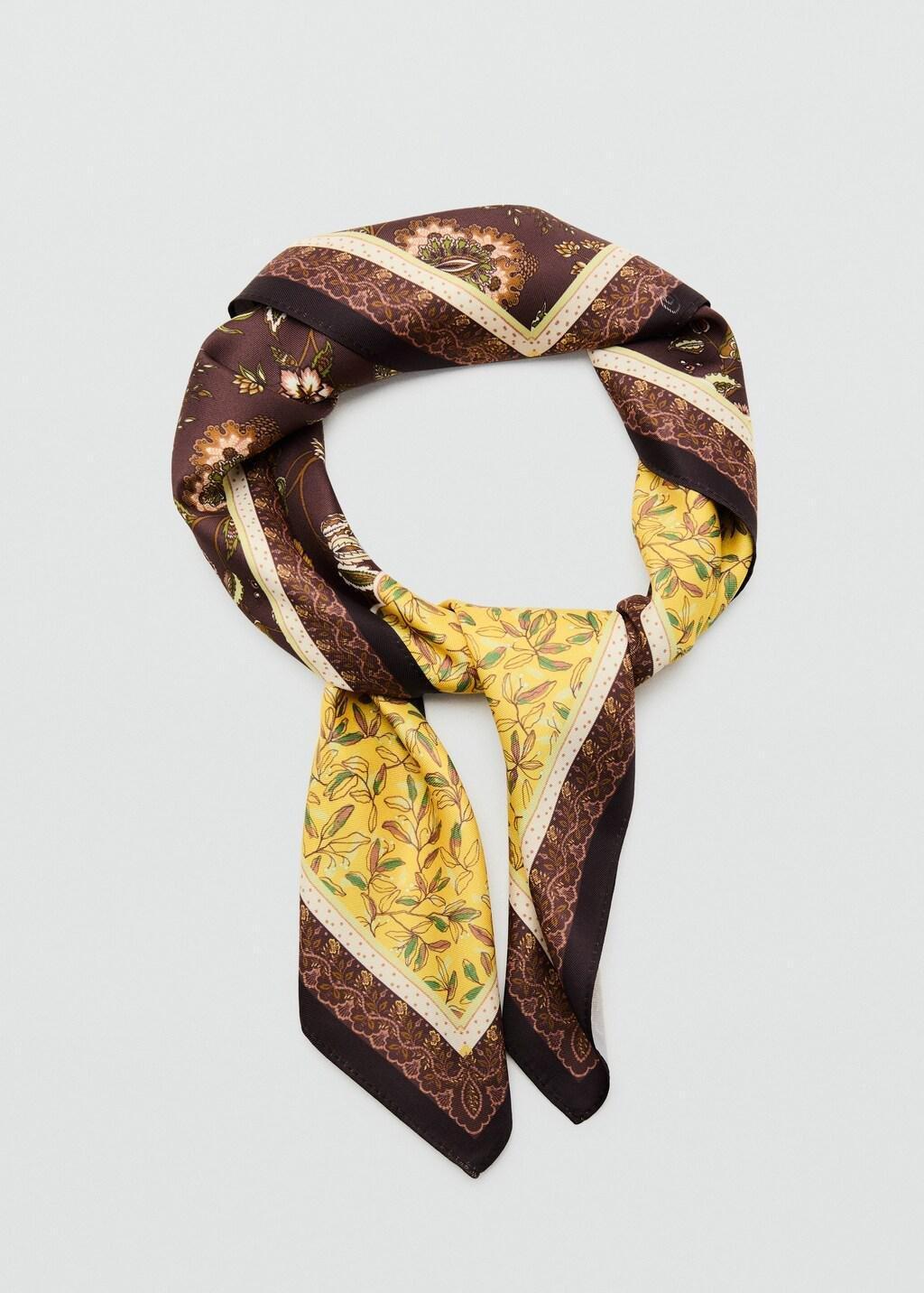 Yellow Printed Satin Scarf, Yellow, large image number 1