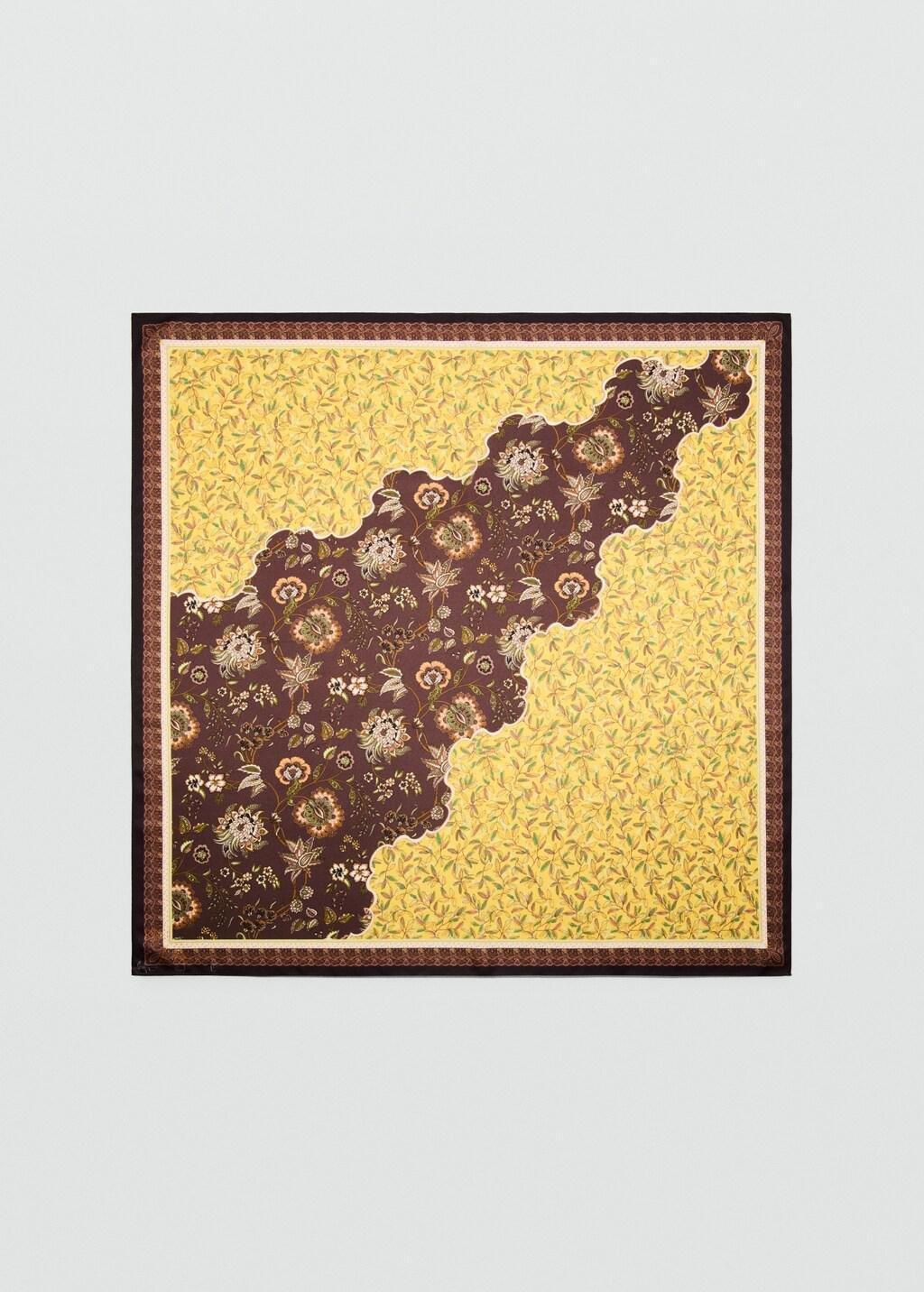 Yellow Printed Satin Scarf, Yellow, large image number 3