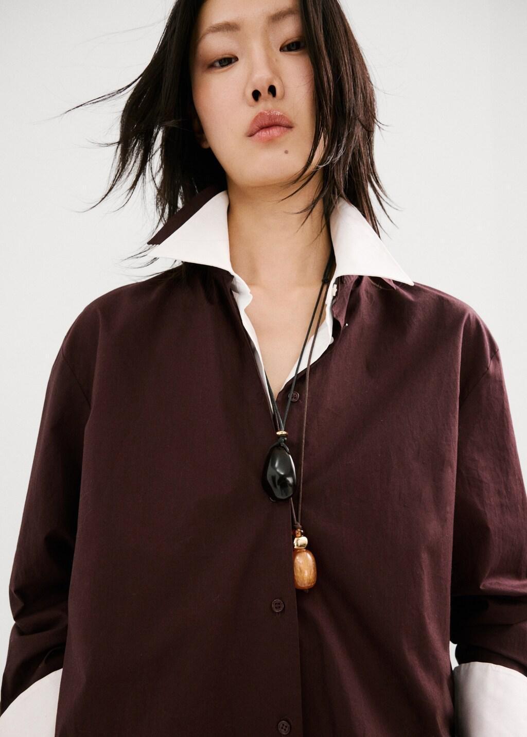 Brown Combined Double-Pendant Necklace, Brown, medium