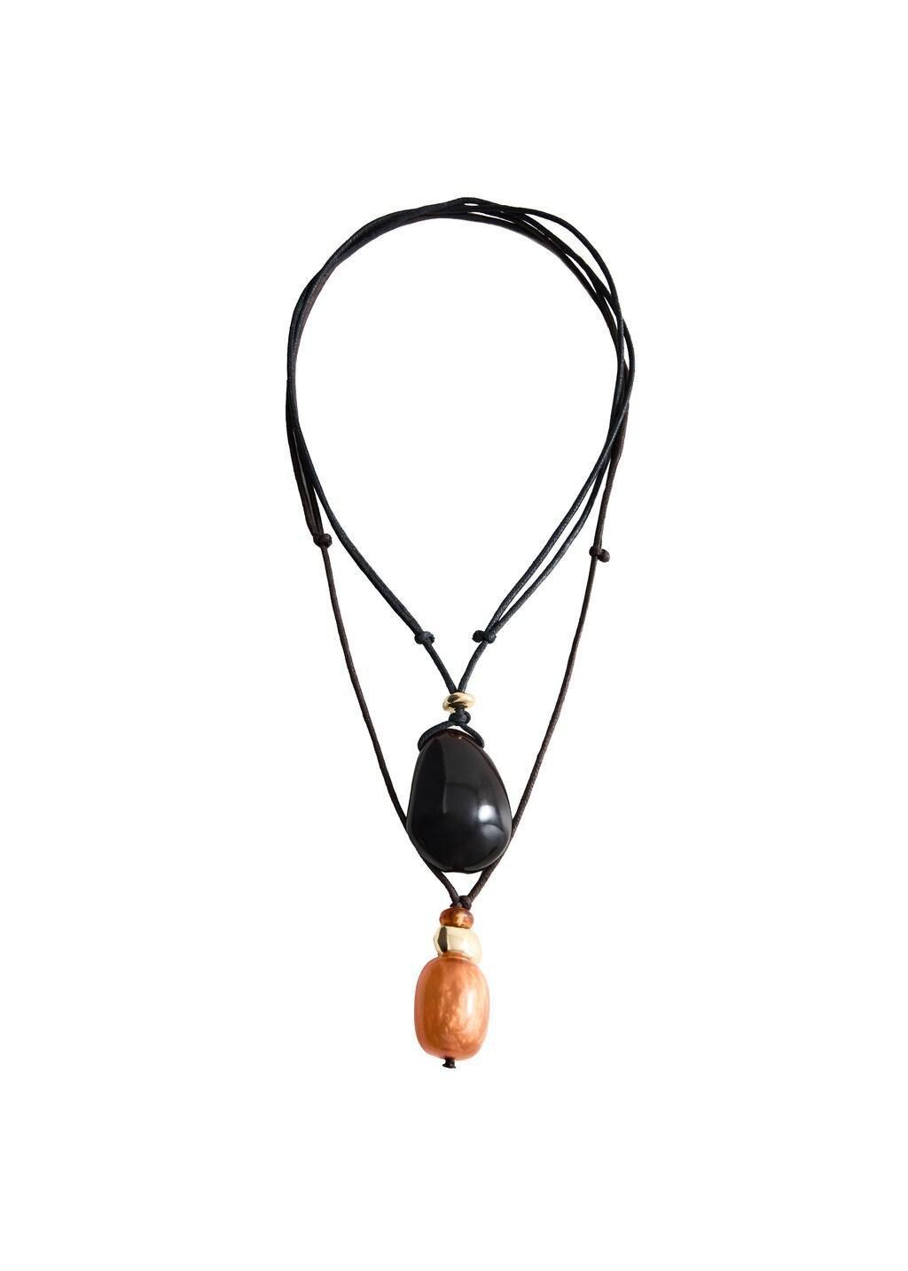 Brown Combined Double-Pendant Necklace, Brown, large image number 3