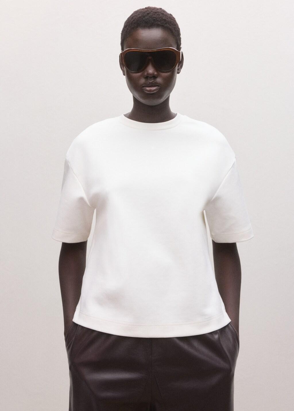 Cream Oversized Cotton T-Shirt, 0201_02, large image number 3
