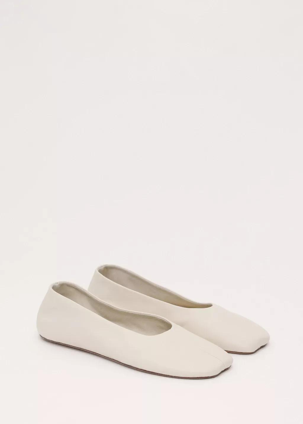 Yellow Leather Ballet Flats, Yellow, large image number 1