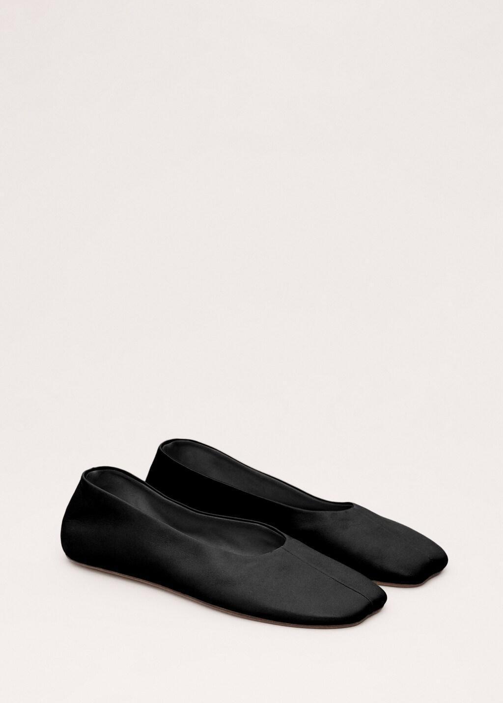 Black Leather Ballet Flats, Black, large image number 1
