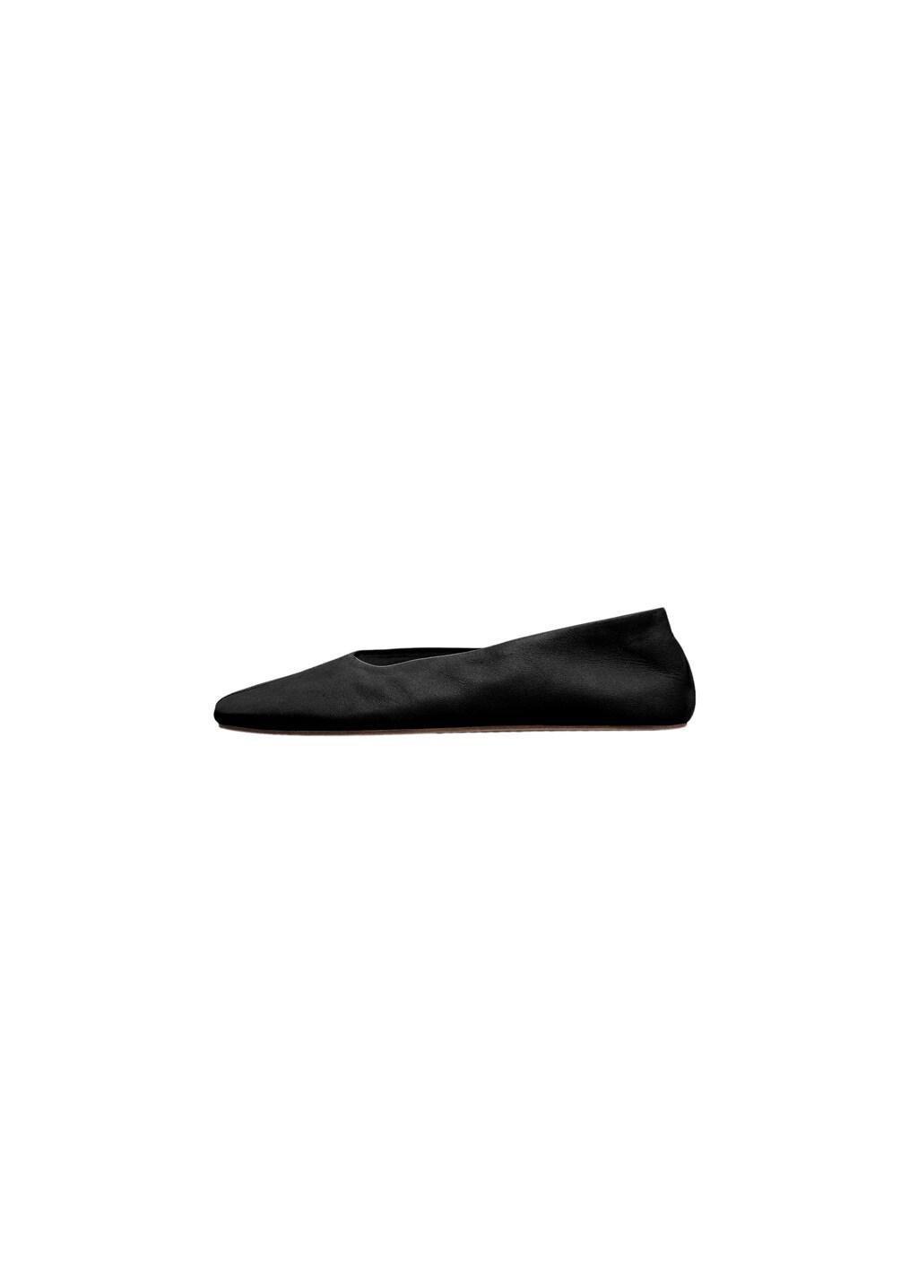 Black Leather Ballet Flats, Black, large image number 3