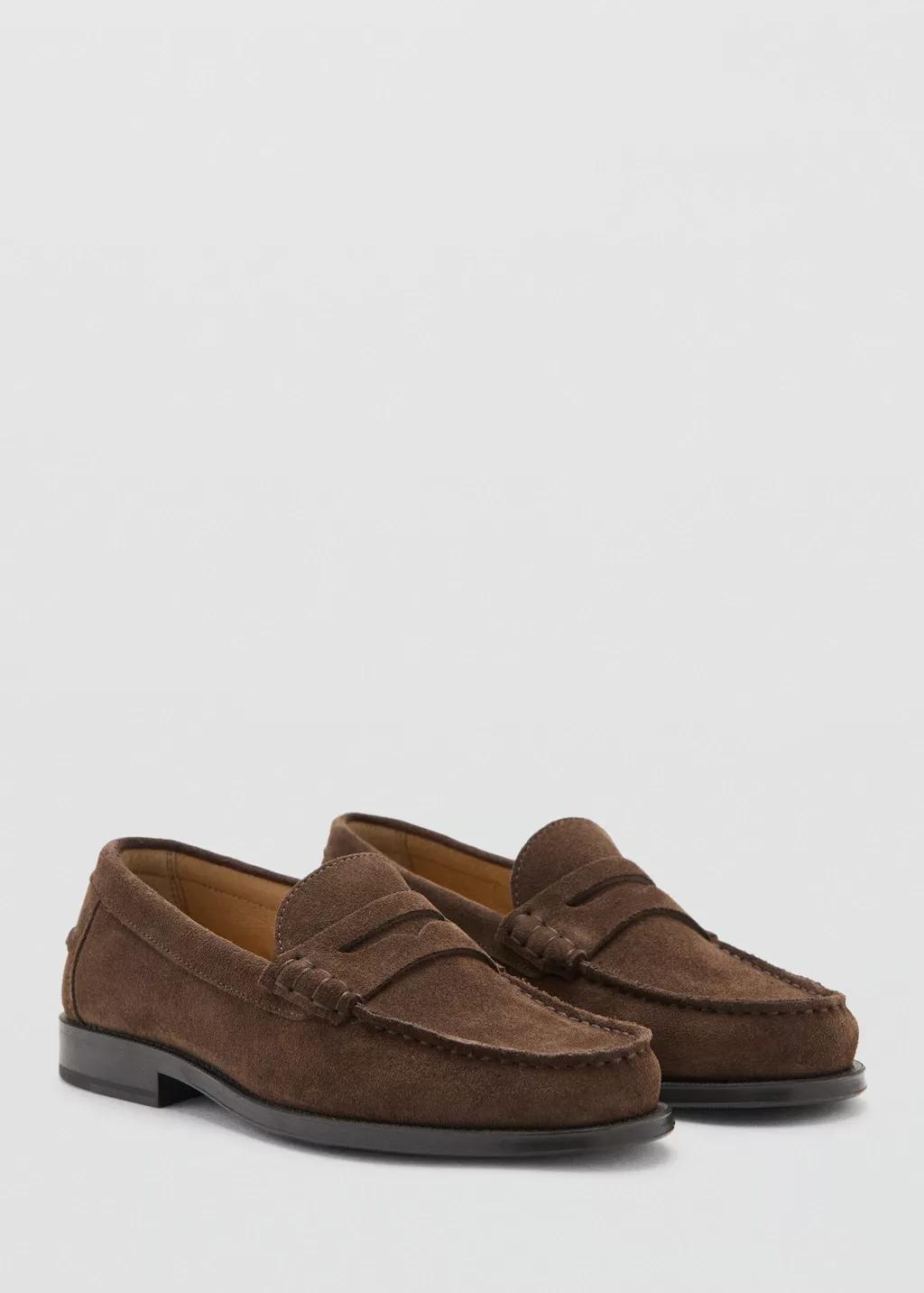 Brown Split Leather Moccasin, Brown, medium