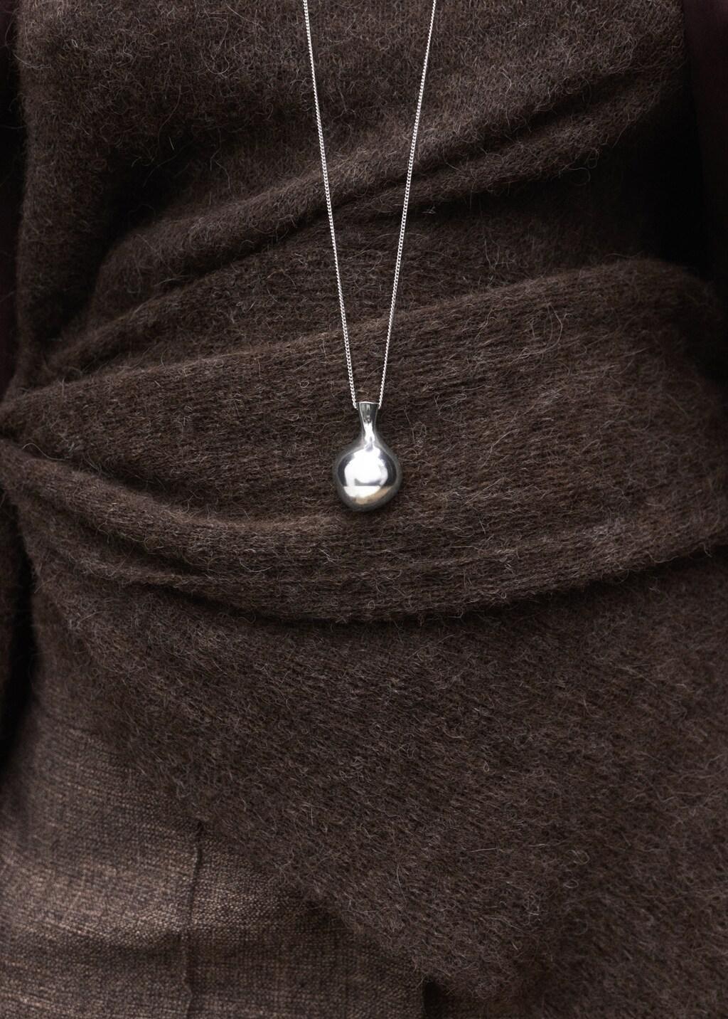 Silver Sphere Pendant Necklace, Silver, large image number 0
