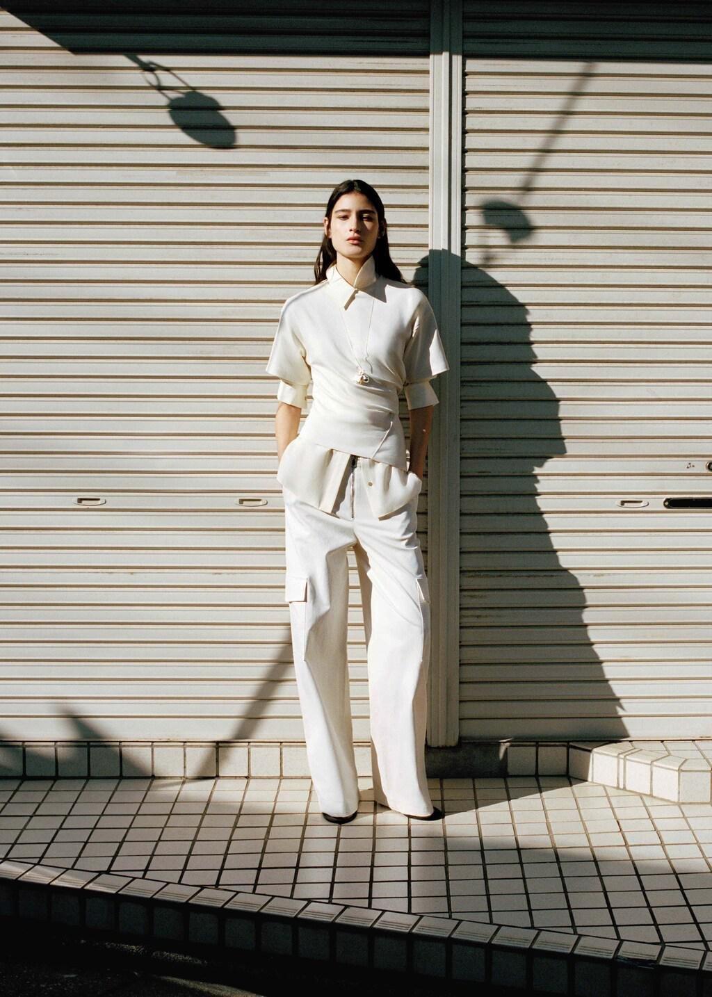 Cream Mid-Rise Cargo Pants With Pockets, Light Beige, large image number 0