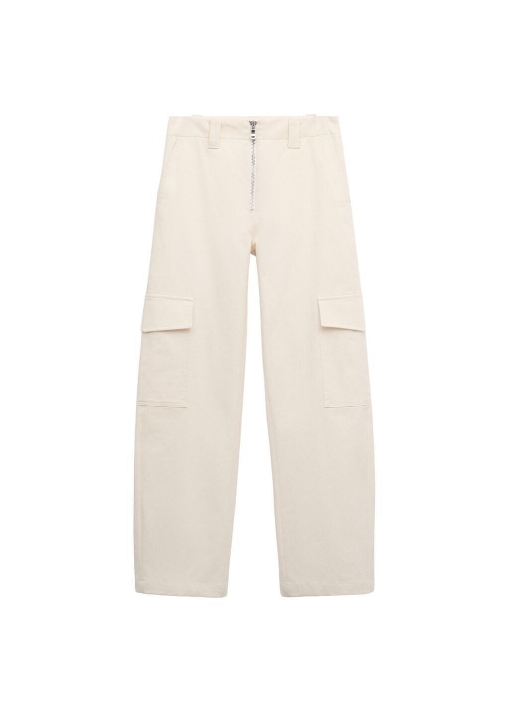 Cream Mid-Rise Cargo Pants With Pockets, Light Beige, large image number 6