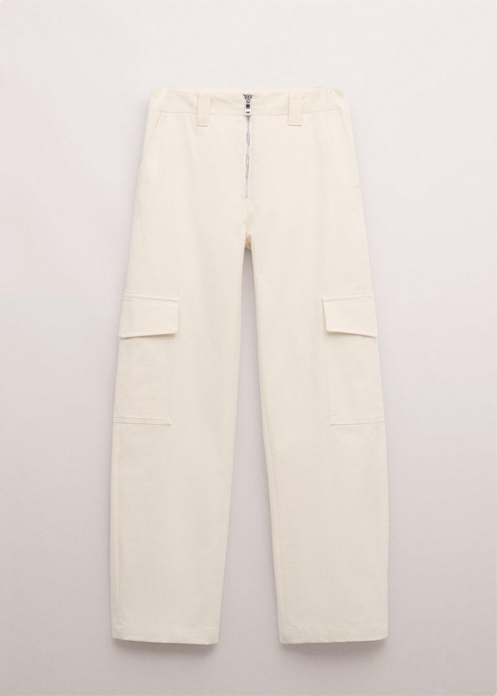 Cream Mid-Rise Cargo Pants With Pockets, Light Beige, large image number 7