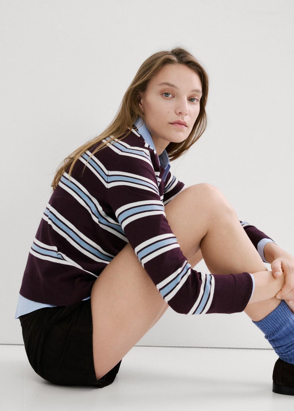 Red Striped Fine Knit Sweater, Dark Red, large image number 3