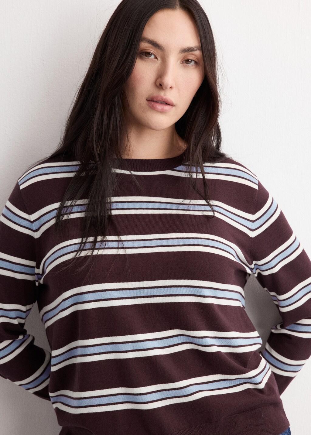 Red Striped Fine Knit Sweater, Dark Red, large image number 6