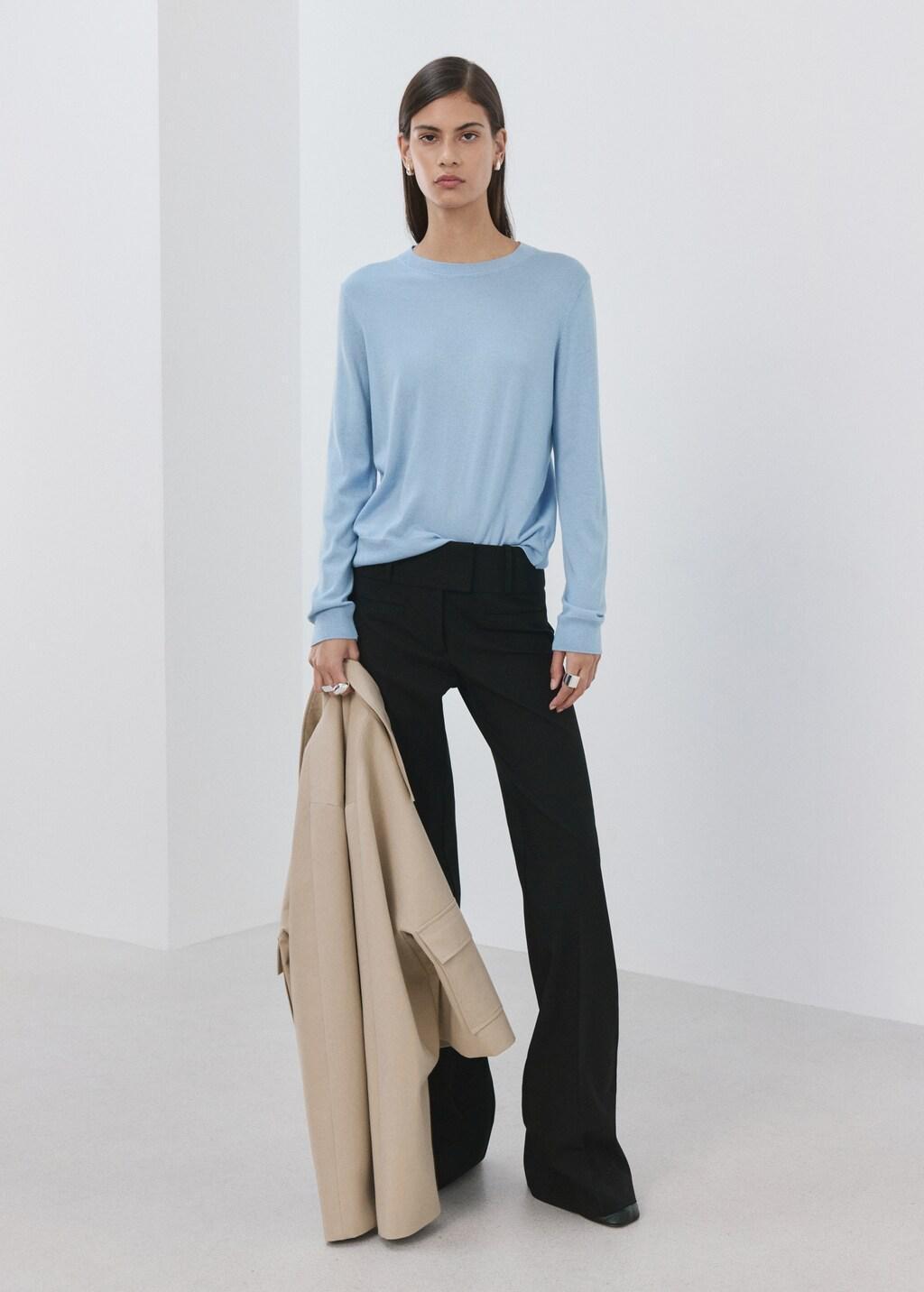 Blue Round-Neck Knitted Sweater, Light-Pastel Blue, large image number 0