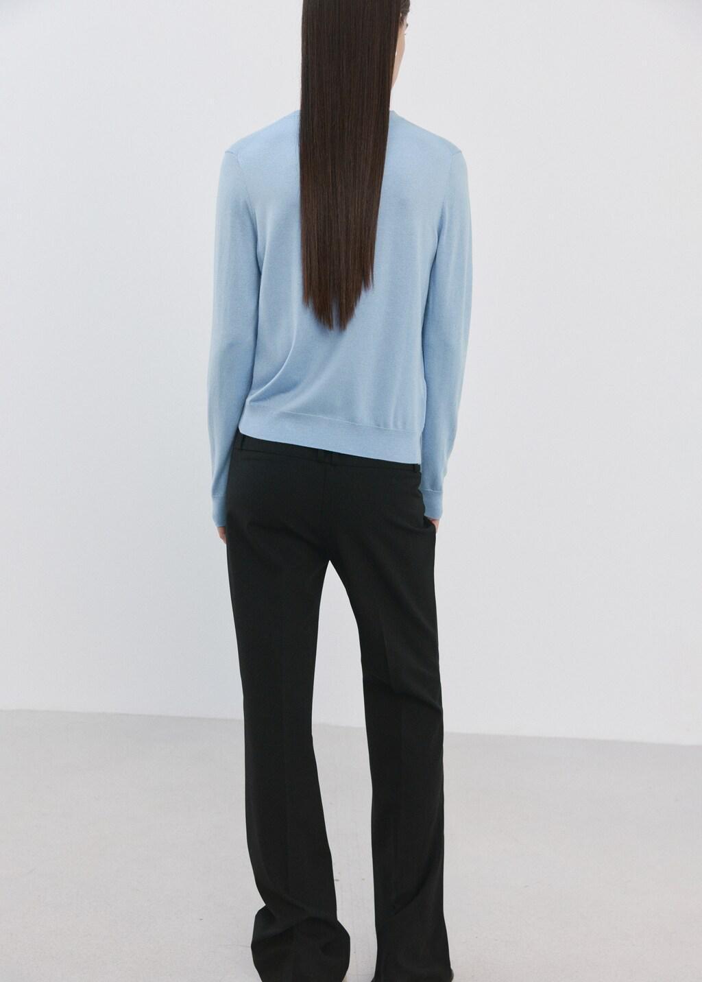 Blue Round-Neck Knitted Sweater, Light-Pastel Blue, medium