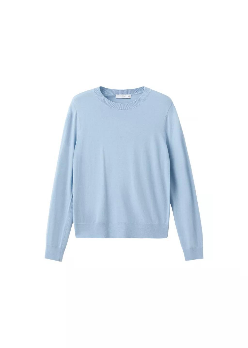 Blue Round-Neck Knitted Sweater, Light-Pastel Blue, large image number 6