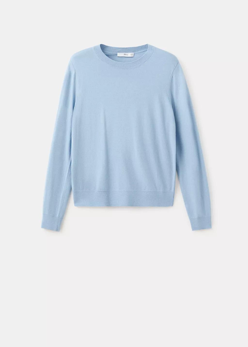 Blue Round-Neck Knitted Sweater, Light-Pastel Blue, large image number 7