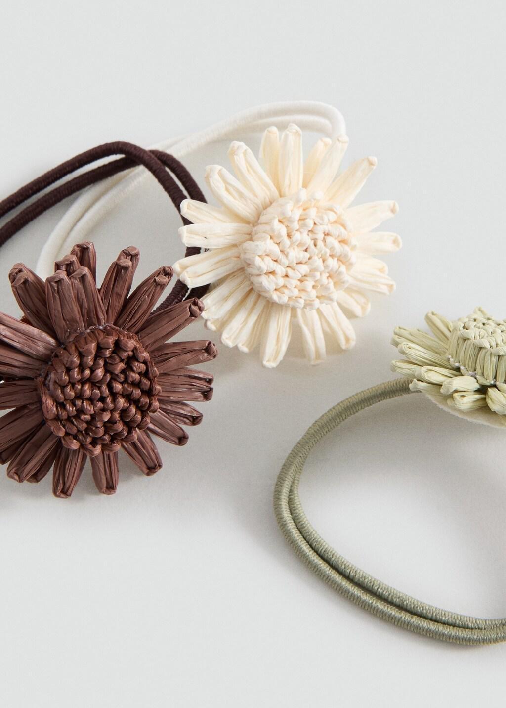 Brown Lt Pastel 3-Pack Flower Hair Ties, Kids Girl, Light Pastel Brown, large image number 0
