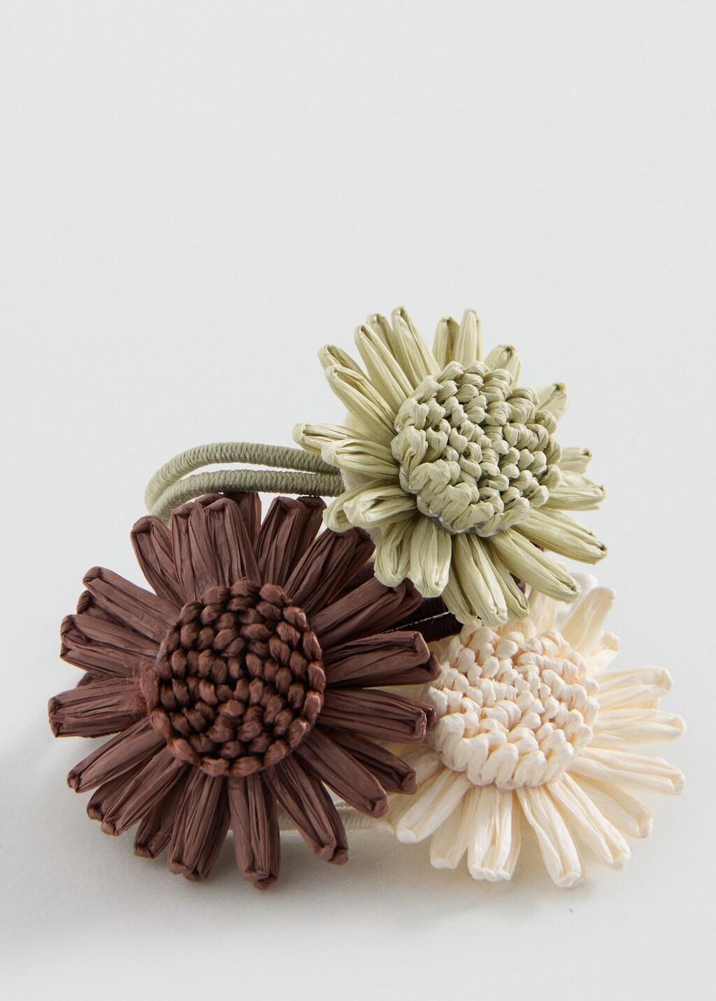 Brown Lt Pastel 3-Pack Flower Hair Ties, Kids Girl, Light Pastel Brown, medium